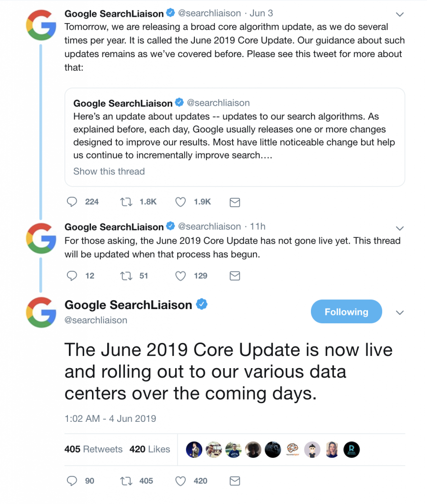 Google Search Liason - Broad Core Update 2019