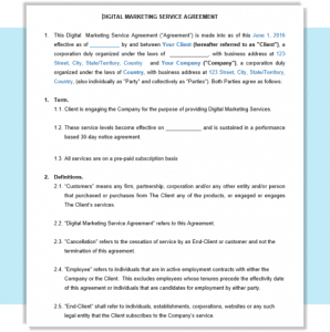 Sample Service Agreement for Digital Services