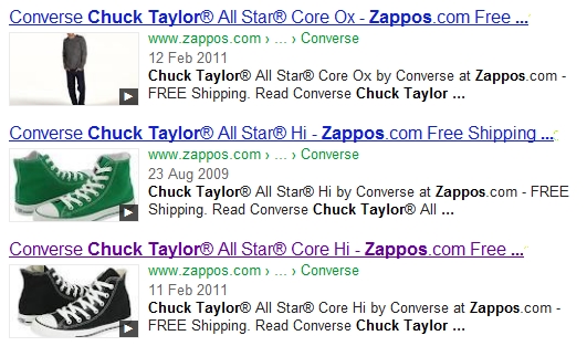 Zappos - Chuck Taylor video results