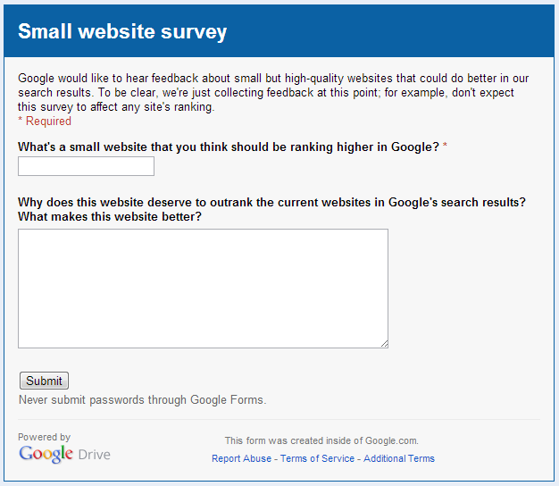 Google's Matt Cutts: Tell Us More about Small Websites That Should Be Ranking