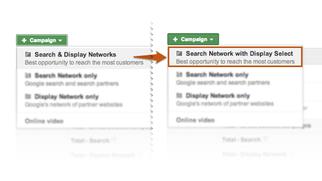 Before and After: Search & Display Networks will be replaced by Search Network with Display Select on Google AdWords