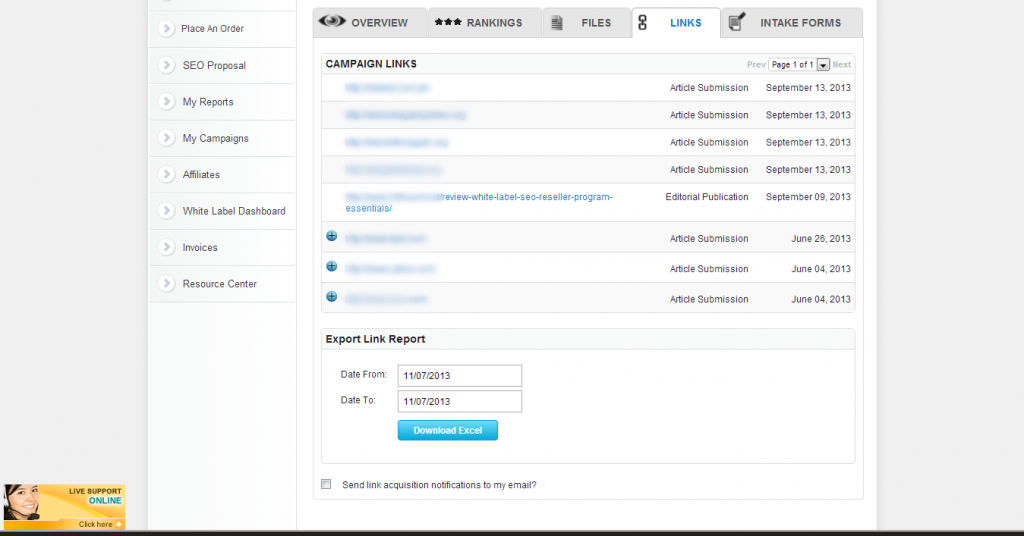 Export Links Built Report are now added on SEOResellers Client’s Dashboard.