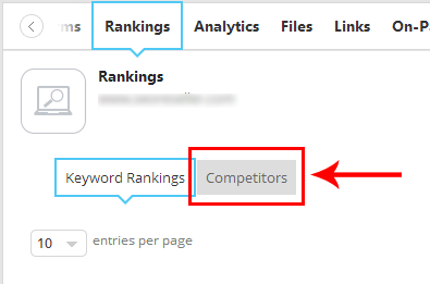 Rankings dashboard, with the Keyword Rankings tab and the new Competitors tab Rankings dashboard, with the Keyword Rankings tab and the new Competitors tab
