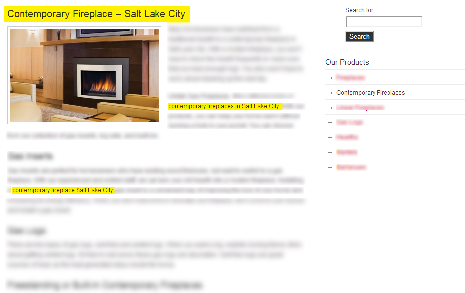 On-page content we created for the client, with the targeted keywords highlighted