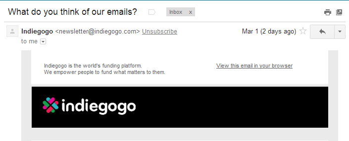 Gmail's unsubscribe feature is now a clickable link on the sender's information