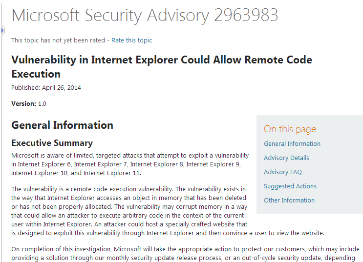 Microsoft's first security advisory Microsoft's first security advisory