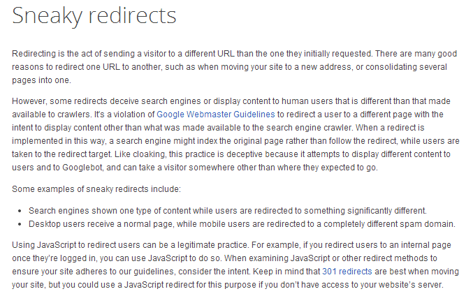 Sneaky Redirects guideline