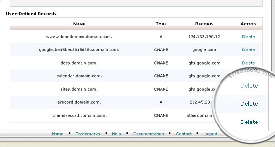 Deleting an A Record from User-Defined Records