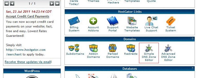 A screenshot of HostGator’s cPanel