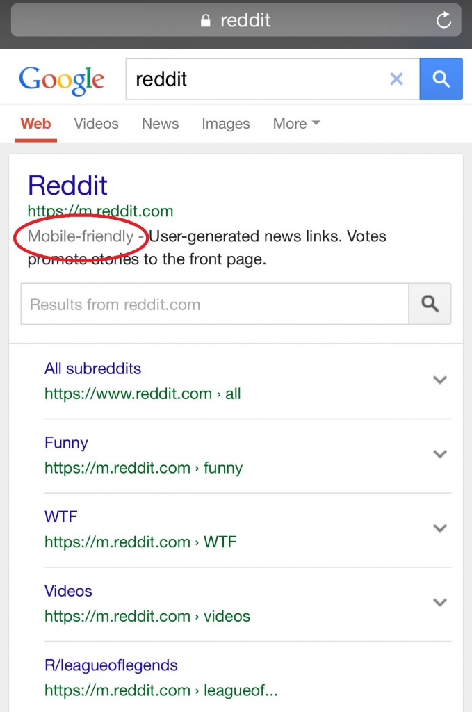 Reddit Mobile Friendly SERP