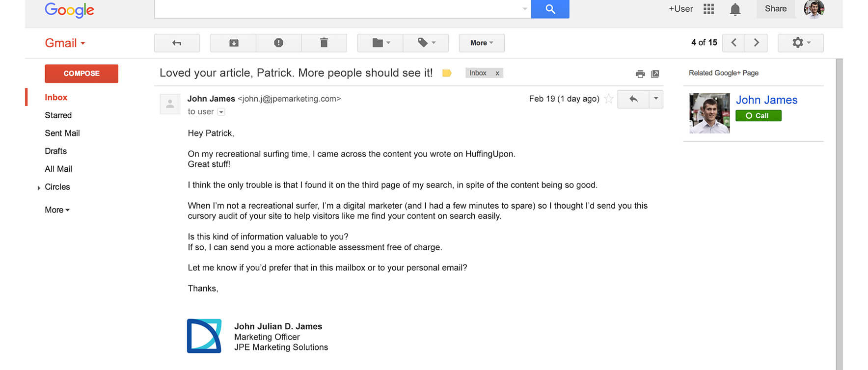 Prospecting - Good Warm Email Example