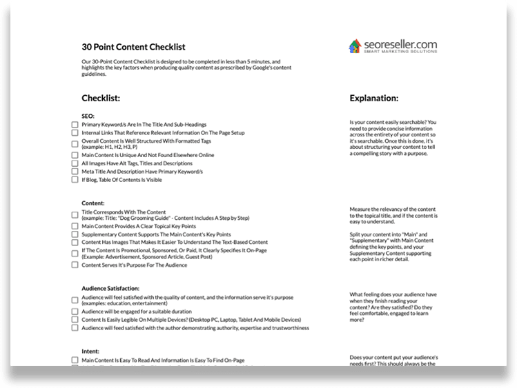 30 Point content checklist