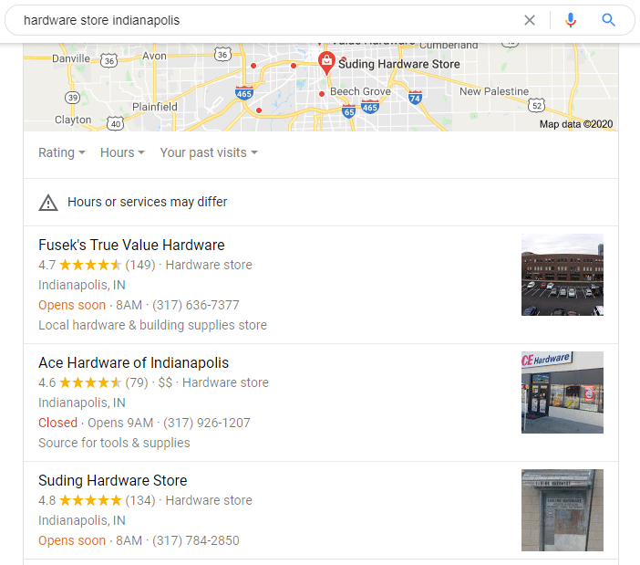 Google Local Snack Pack Results