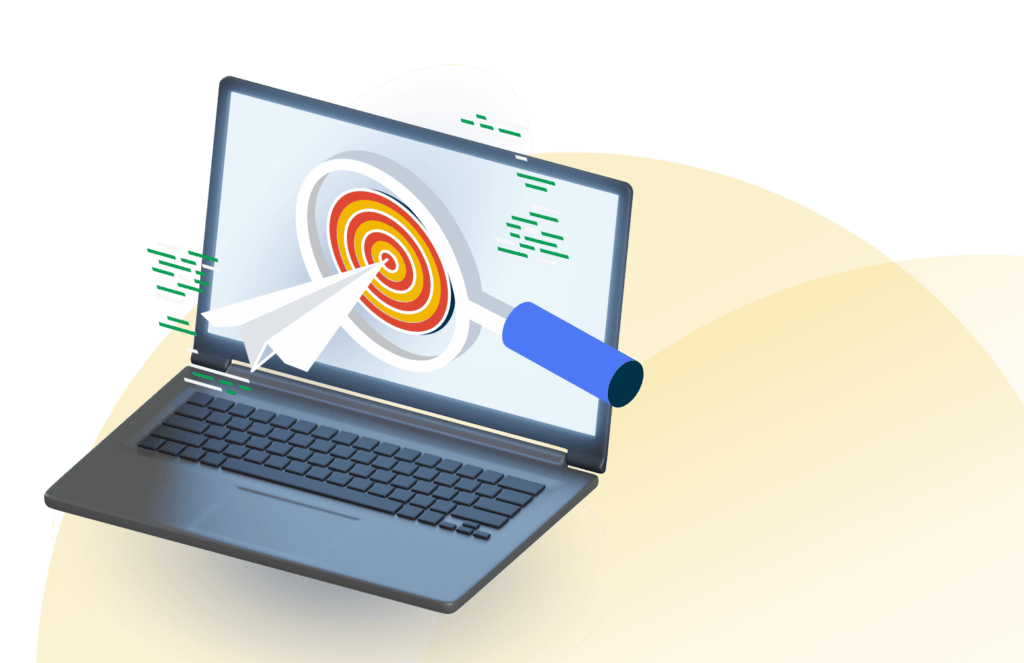 Seoreseller delivery illustration with a laptop and hit the target icon.